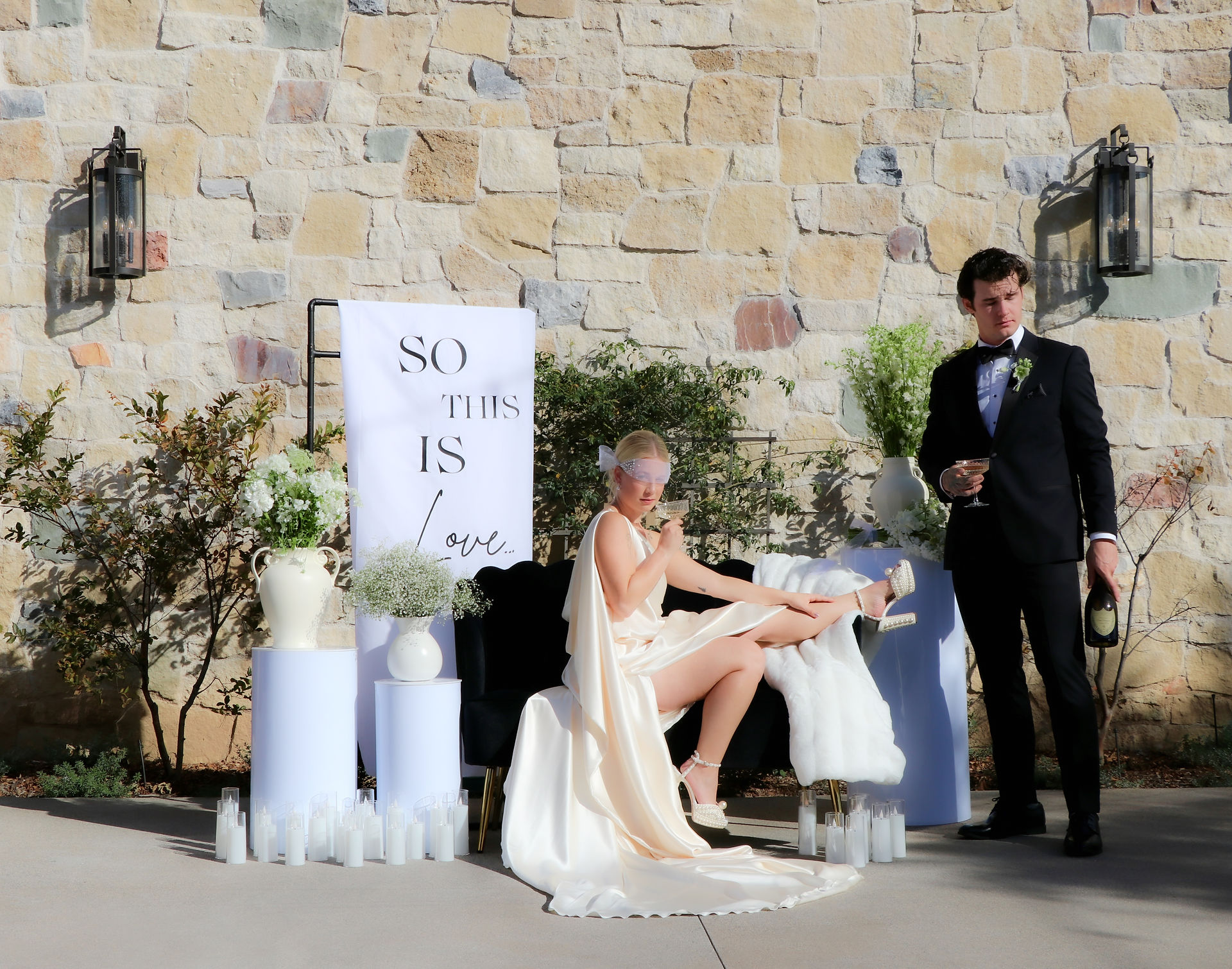 Silk gown couple mi casa bridal, Arenlace events