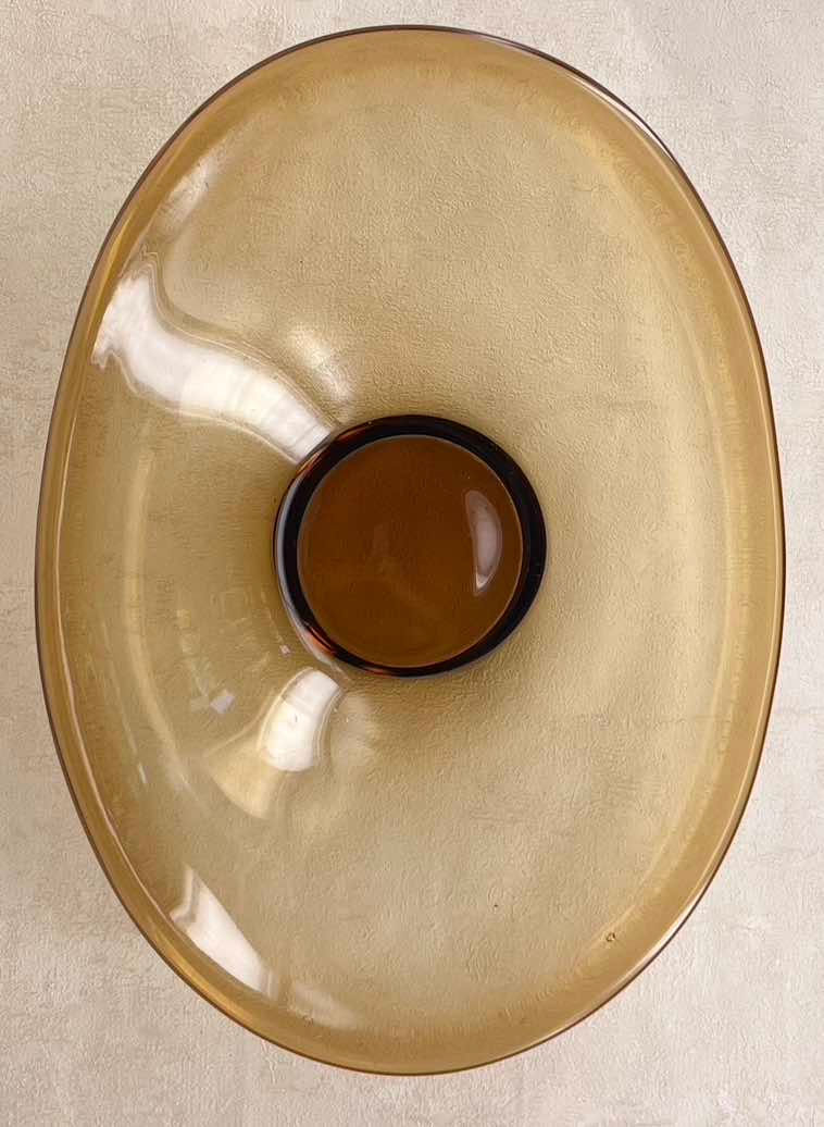 Thumbnail: Bergdala Sweden, sculptural glass bowl, minimalistic glass sculpture, minimalistic contemporary homeware, amber glass organic