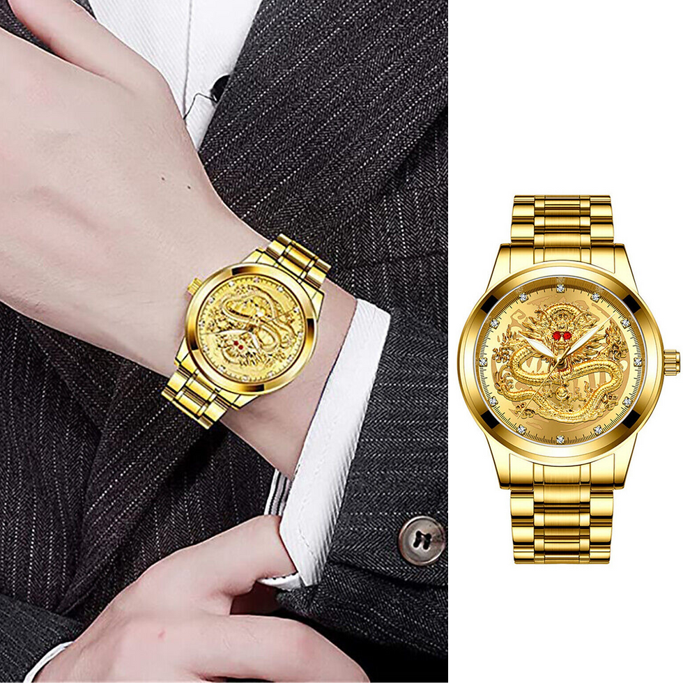 Miniatura: Business Gift Waterproof Gold Men's Diamond Quartz Watch Classic Stainless Steel