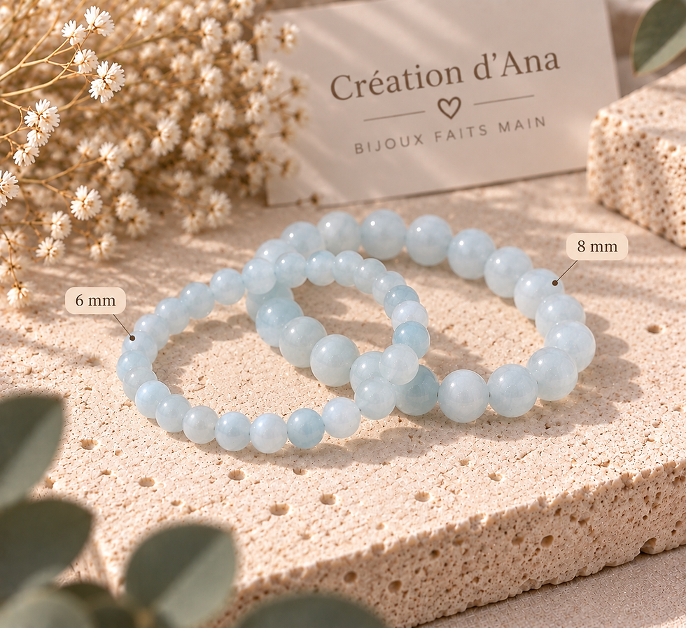 Bracelets aigue-marine en perles 6 et 8 mm
