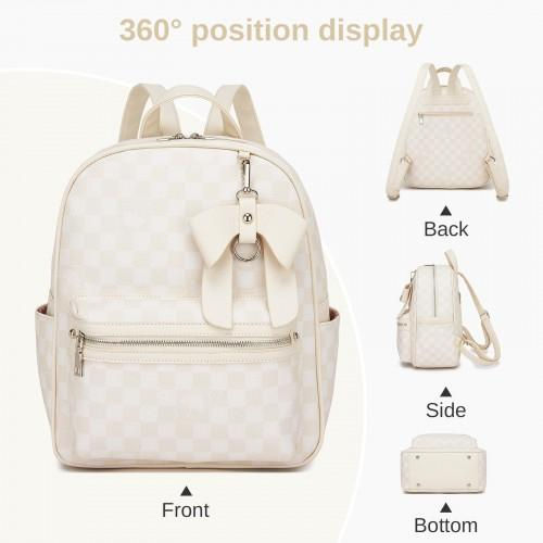 Thumbnail: BPM2614 - Miss Lulu Checked PVC Backpack with Detachable Bow, Casual Women’s