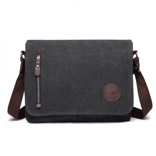 Thumbnail: E1824-1 - Kono RFID-Blocking Retro Style Canvas Cross Body Messenger Bag - Black