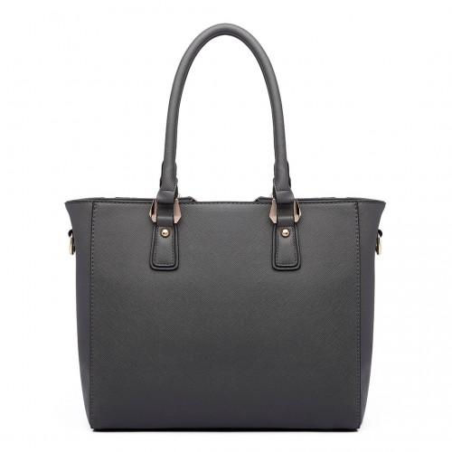 Thumbnail: LG6632 - Miss Lulu Leather Look V-Shape Multicolour Tote Bag - Grey