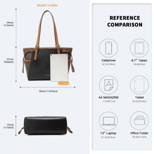 Thumbnail: LG2322 - Miss Lulu Elegant Tote Bag With Monogram Pattern - Black And Brown