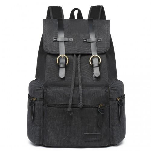 Thumbnail: E1672 - Kono Large Multi Function Leather Details Canvas Backpack - Black