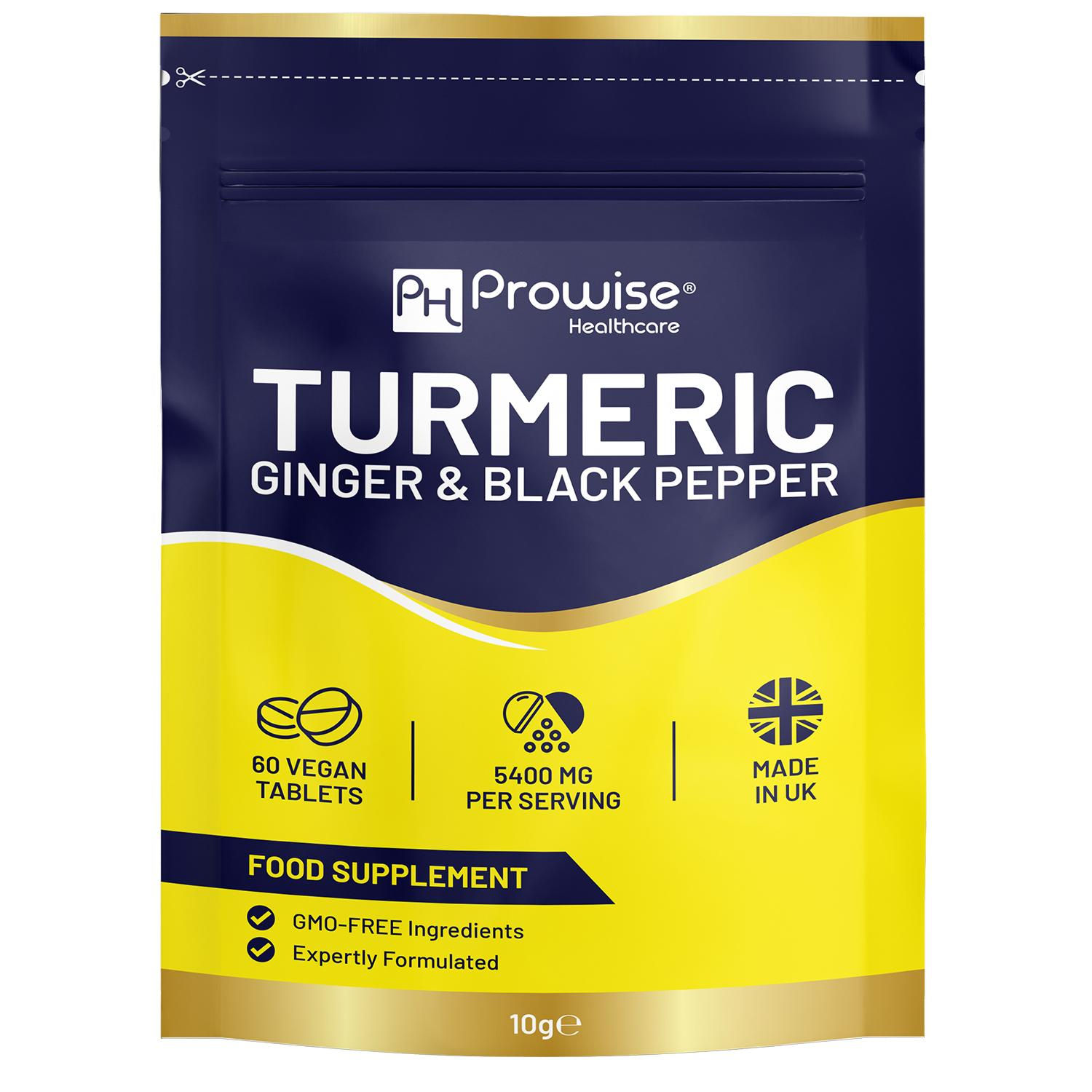 Prowise Turmeric 5400mg Tablets with Black Pepper & Ginger ? 95% Curcumin High