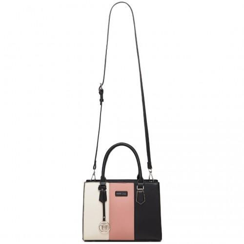Thumbnail: MISS LULU Pink PU Leather Three-Tone Stitched Shoulder Handbag - Stylish Daily