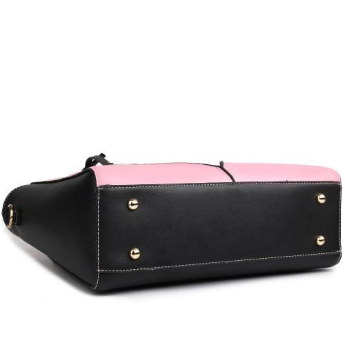 Thumbnail: LG1641 - Miss Lulu Leather Look V-Shape Shoulder Handbag - Pink