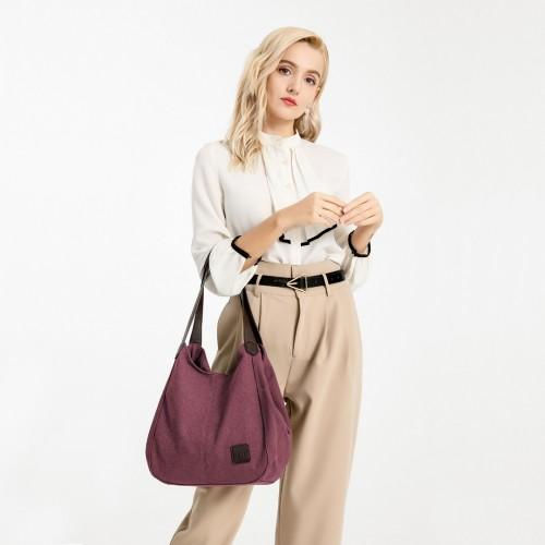 Thumbnail: EB2040L - Kono Canvas Shoulder Tote Bag - Claret