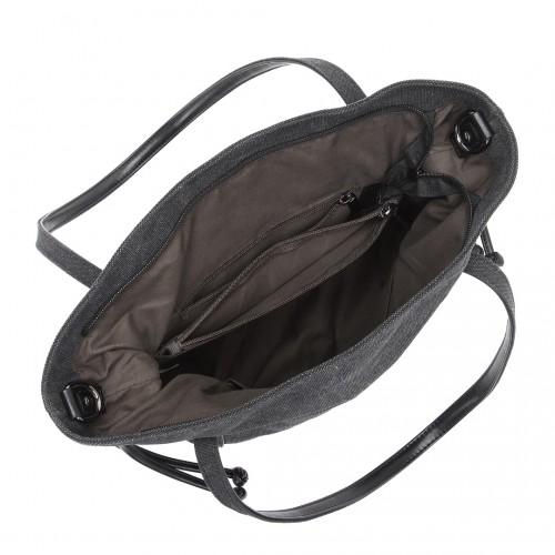 Thumbnail: EH2220 - Kono Large Capacity Canvas And Leather Fusion Shoulder Tote Bag - Black