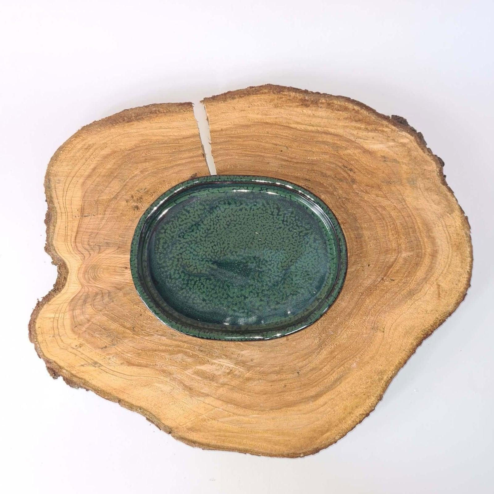 18cm Glazed Drip Tray | Oval | Dark Green