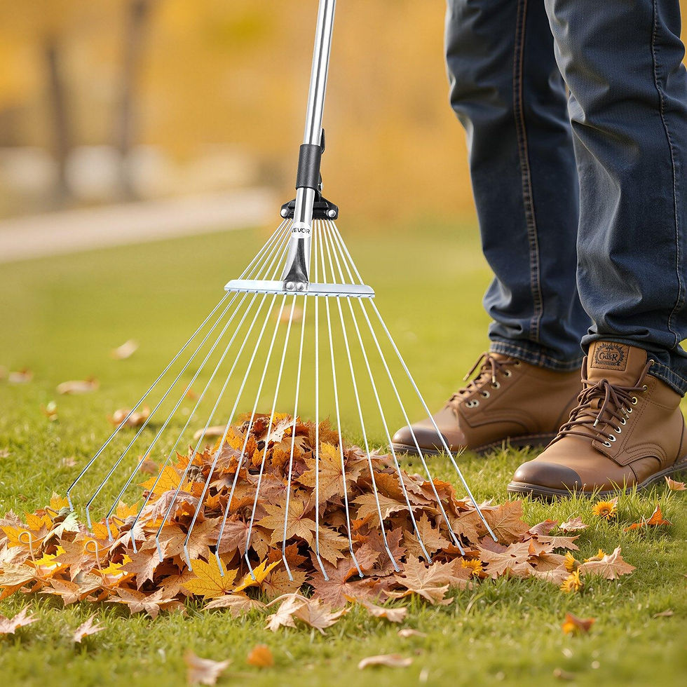Thumbnail: VEVOR Leaf Rake, 15 Metal Tines, Adjustable Garden Rake for Lawns with 7.5-22.4