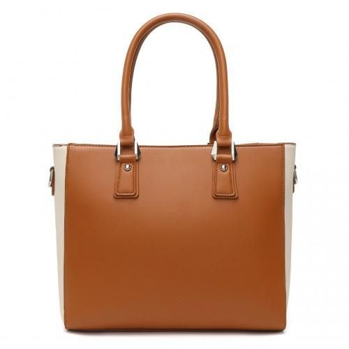 Thumbnail: LG1641 - Miss Lulu Leather Look V-Shape Shoulder Handbag - Brown And Beige