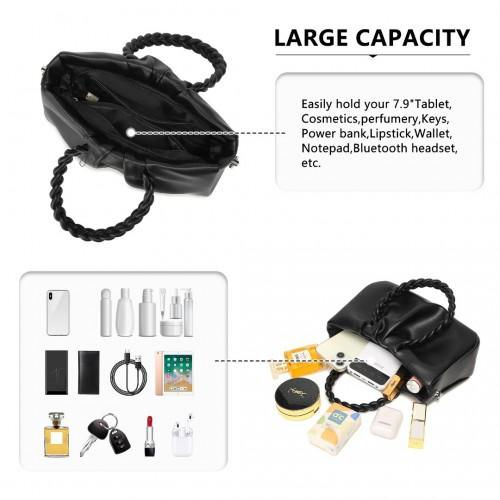 Thumbnail: LB2368 - Miss Lulu Elegant PU Leather Braided Handle Cross Body Bag - Black
