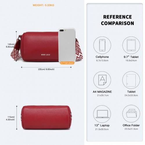 Thumbnail: L2309 - Miss Lulu Lightweight Wide Strap Genuine Leather Crossbody Bag - Red