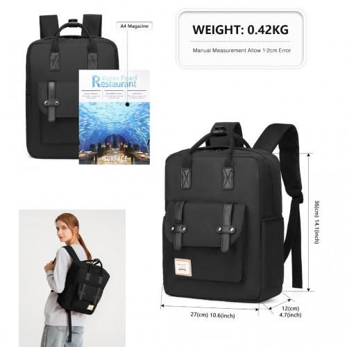 Thumbnail: EB2211 - Kono Casual Daypack Lightweight Backpack Travel Bag - Full Black