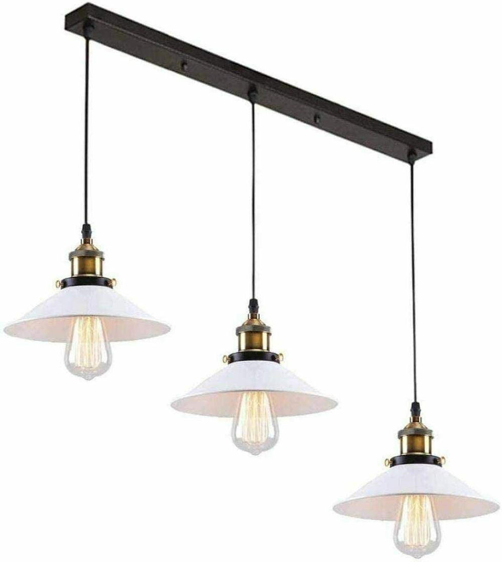Thumbnail: Industrial Vintage Pendant light with 3 heads cone various colours E27 Uk