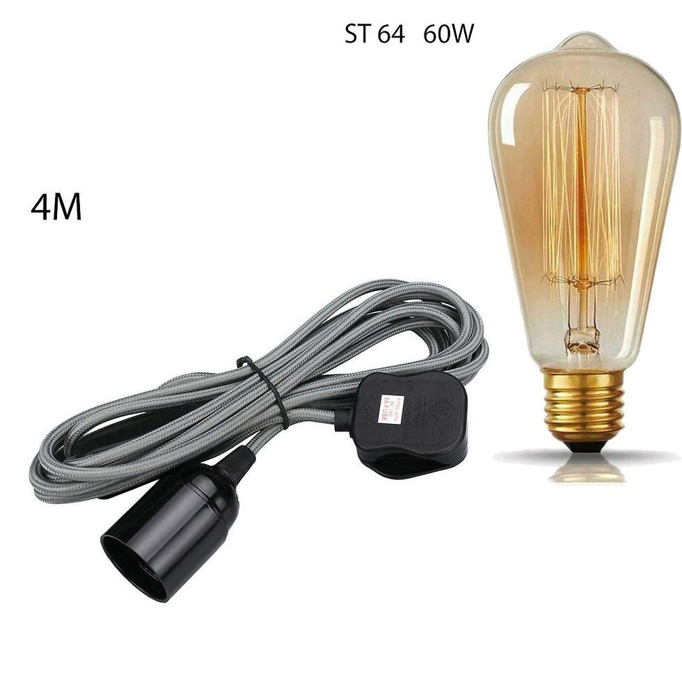 Thumbnail: 4m Fabric Flex Cable Plug In Pendant Lamp Set With Bulb Holder ~1497