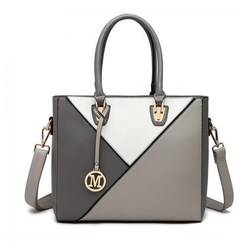 Thumbnail: LG2013 - Miss Lulu Leather Look Geometric Ombre Handbag - Grey