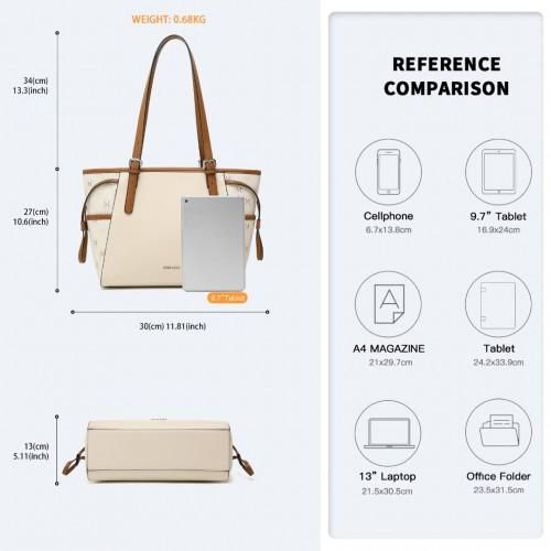 Thumbnail: LG2322 - Miss Lulu Elegant Tote Bag With Monogram Pattern - Beige And Brown