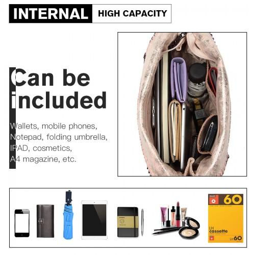Thumbnail: S1760 - Miss Lulu Metallic Effect Chain Tote Bag - Pink