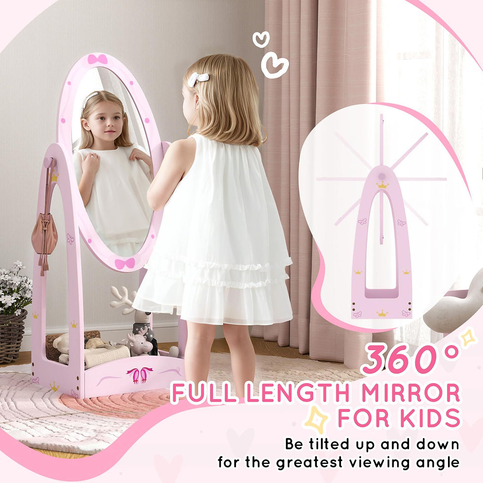 Thumbnail: AIYAPLAY Kids Full Length Mirror, 360� Rotating Children Standing Mirror with