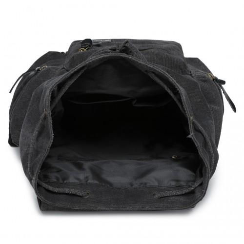 Thumbnail: E1672 - Kono Large Multi Function Leather Details Canvas Backpack - Black