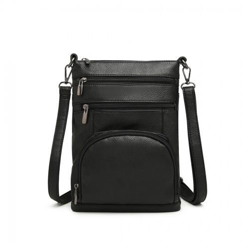 Thumbnail: LB6927 - Miss Lulu Multi Pocket Leather Look RFID-Blocking Cross Body Bag
