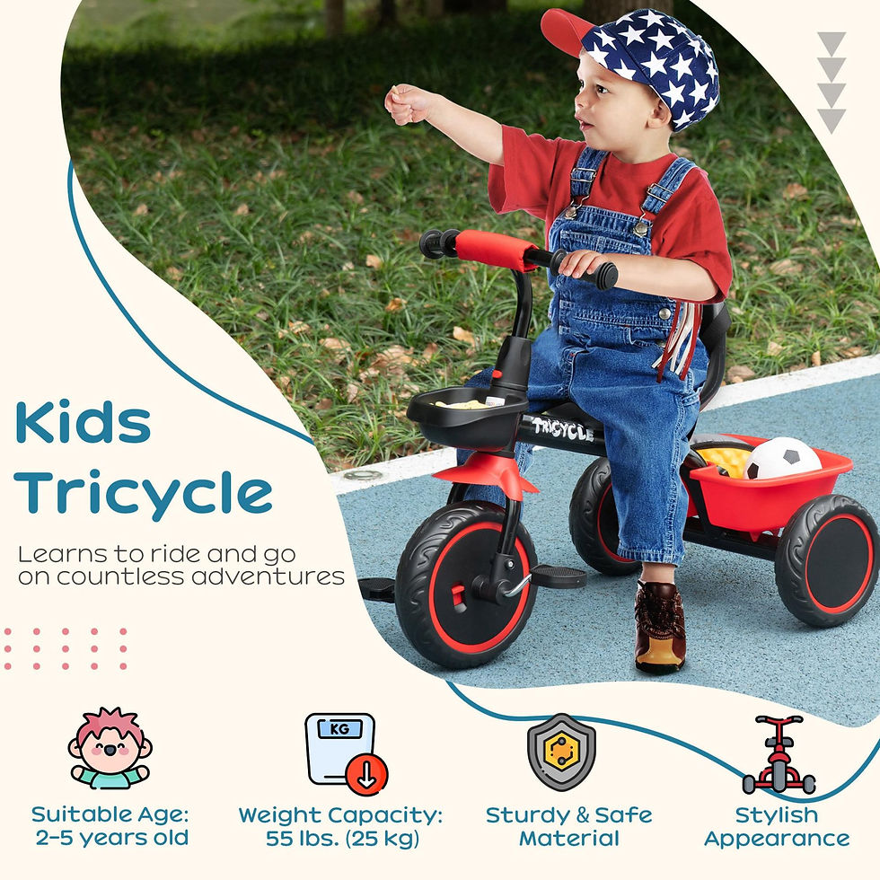 Thumbnail: AIYAPLAY Kids Trike for 2-5 Years with Adjustable Seat, Pedal, Baskets, Red