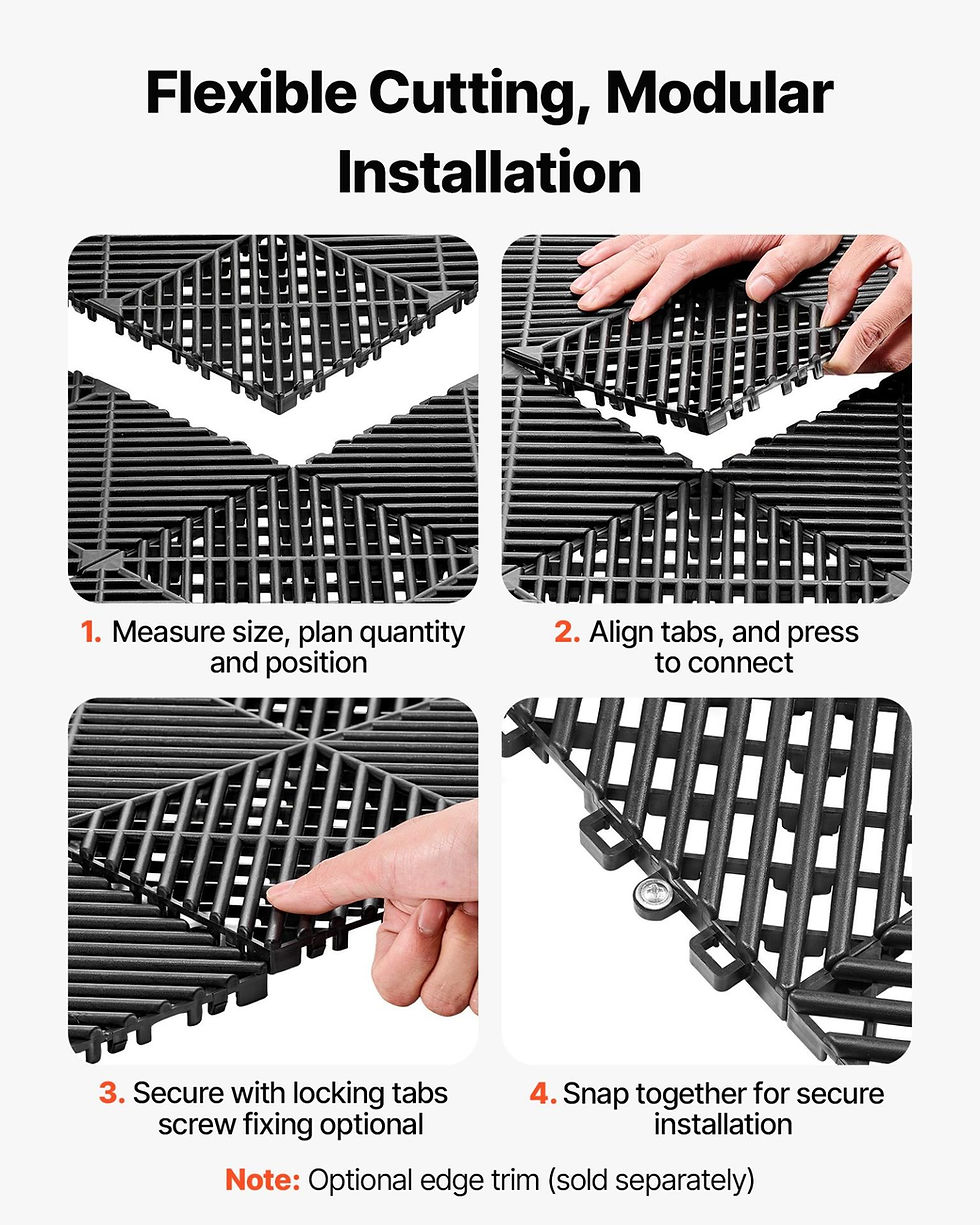 Thumbnail: VEVOR Interlocking Drainage Mats, 12" x 12", Modular Garage Flooring Tiles
