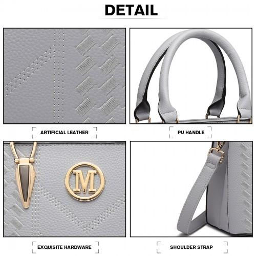 Thumbnail: LG6865 - Miss Lulu Leather Look Weave Effect Shoulder Bag - Light Grey