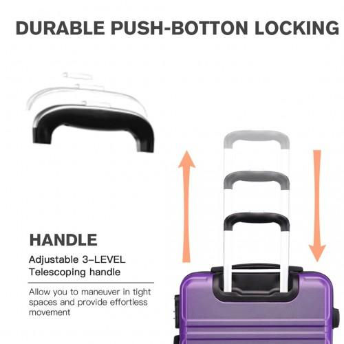 Thumbnail: K1871-1L - Kono ABS 20 Inch Sculpted Horizontal Design Cabin Luggage - Purple