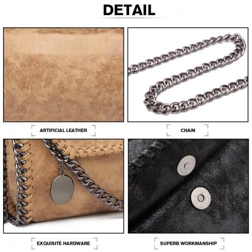 Thumbnail: E6844 - Miss Lulu Leather Look Chain Fold-over Shoulder Bag - Apricot
