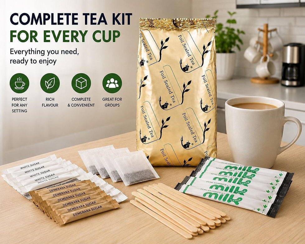 Thumbnail: 40 Cup Tea Kit with Milk & Stirrers | Foil Sealed Black Tea | 160 Items