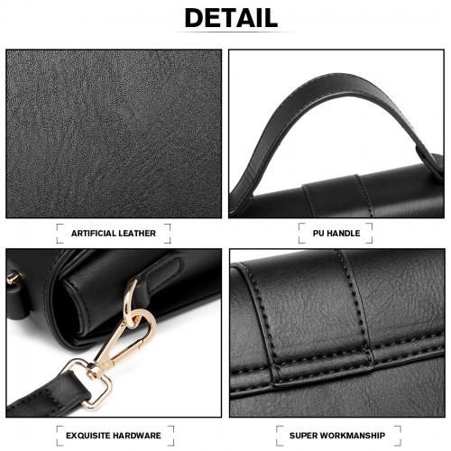 Thumbnail: LB2033 - Miss Lulu Leather Look Midi Handbag - Black