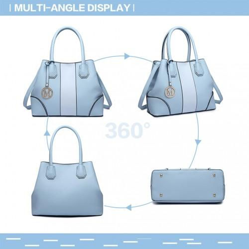 Thumbnail: Miss Lulu Structured Panelled Shoulder Bag - Stylish Blue Handbag with