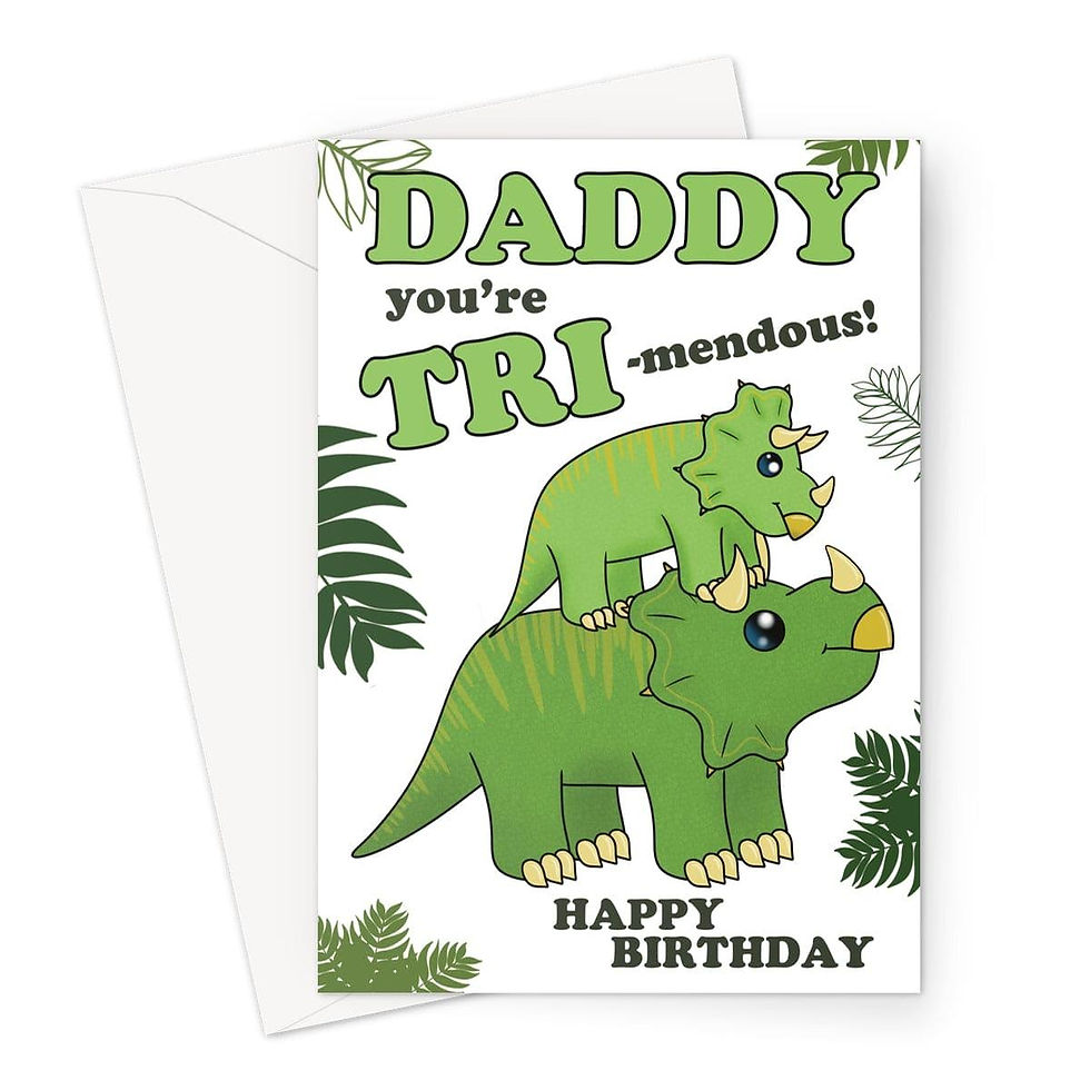 Thumbnail: Funny Dinosaur Daddy Birthday Card – Cute Triceratops "You're TRI-mendous!"