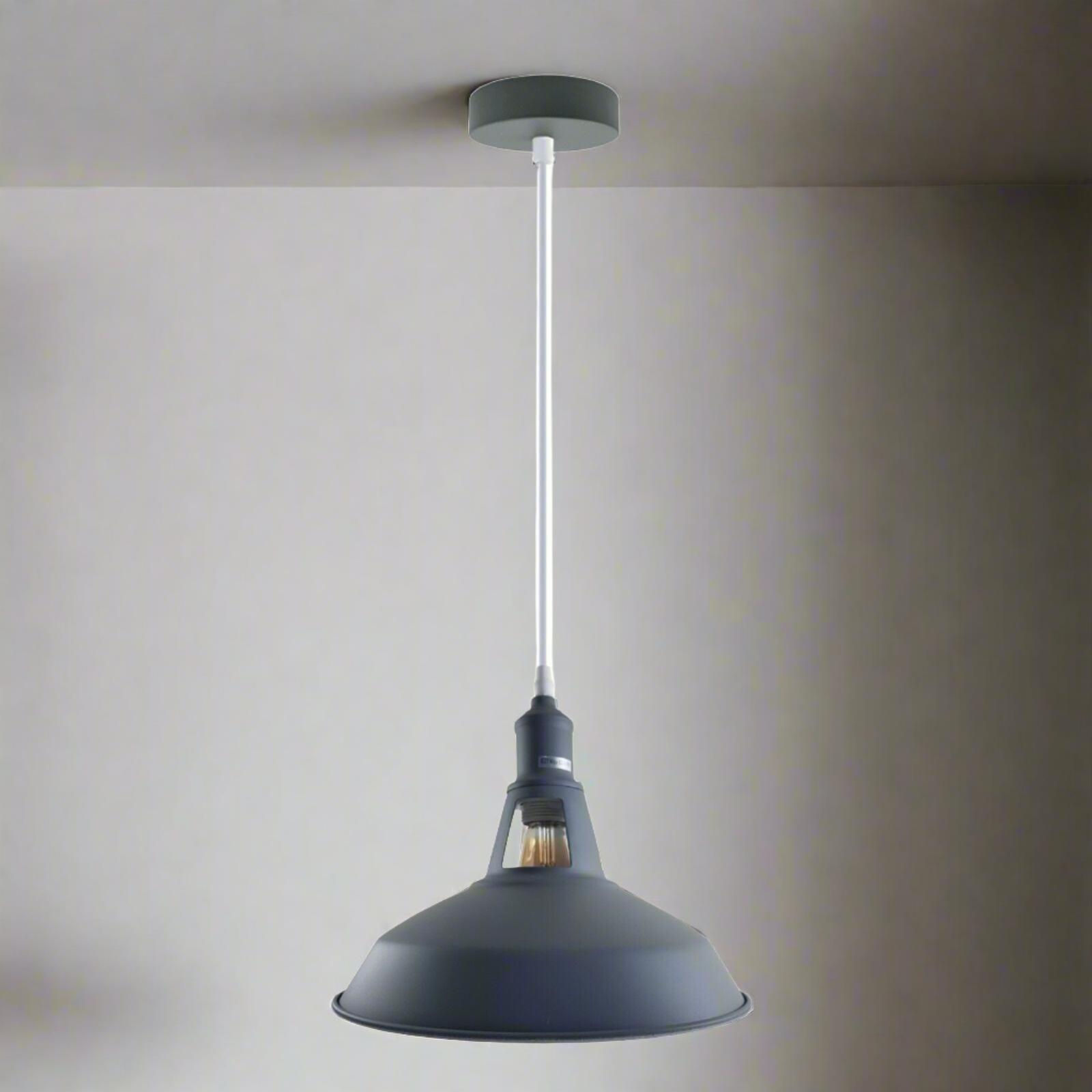 Industrial Vintage Modern Metal Retro E27 Ceiling Grey Barn Slotted Pendant