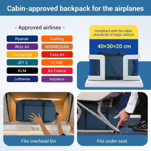 Thumbnail: BPK2551 - Kono Flexible Cabin Backpack 30×20×40-Fits 15.6" Laptop, Clamshell