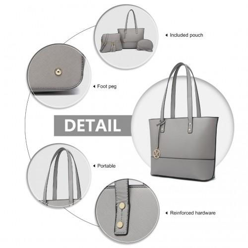 Thumbnail: LG2023 - Miss Lulu 3 Piece Leather Look Tote Bag Set - Grey