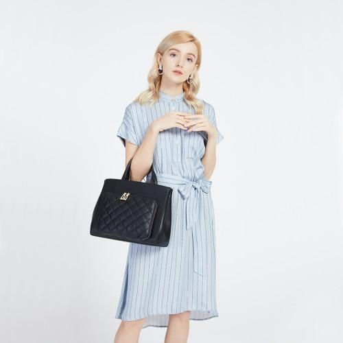 Thumbnail: Miss Lulu Classic Quilted Handbag - Black | Premium Quality Soft Synthetic