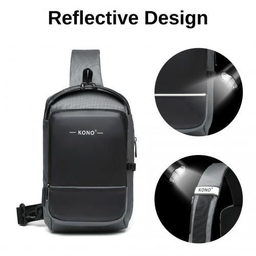 Thumbnail: EG2403 - Kono Smart Sling Chest Bag with USB Charging Port Lightweight Single