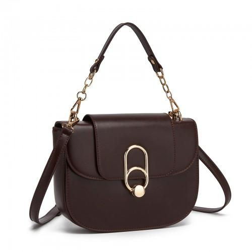 Miss Lulu Stylish PU Leather Saddle Bag with Chain-Accent Handle & Adjustable