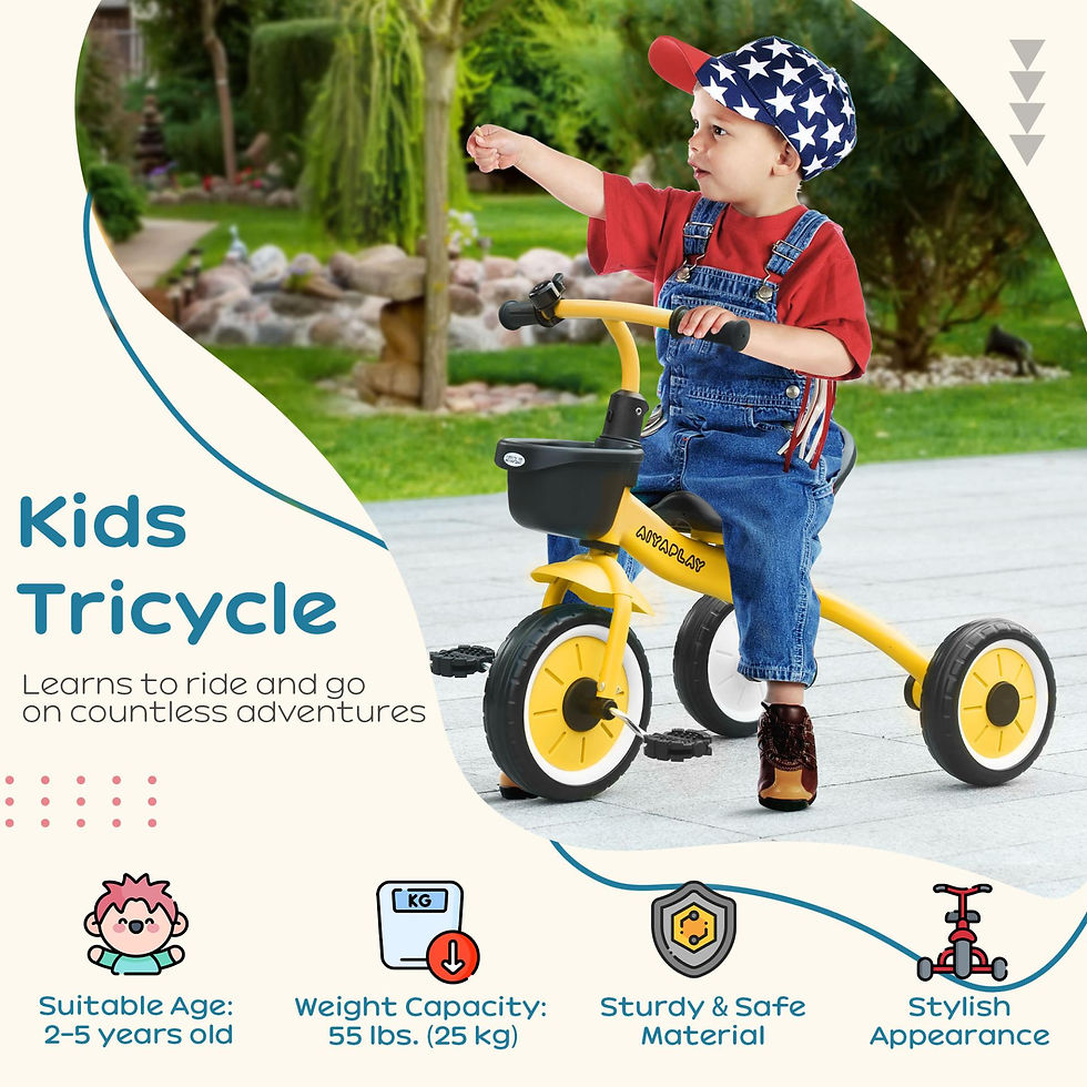 Thumbnail: AIYAPLAY Kids Trike, Tricycle, with Adjustable Seat, Basket, Bell, for Ages 2-5