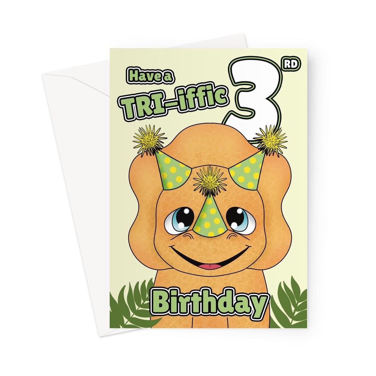 TRI-iffic 3rd Birthday Card – Cute Dinosaur Card for Three Year Old