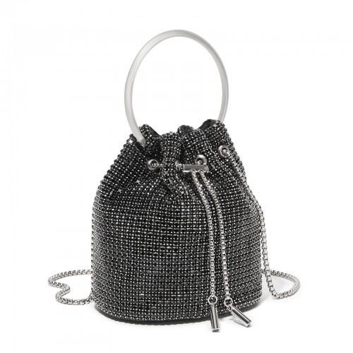 Thumbnail: Women's Rhinestone Evening Bag - Sparkly Handbag with Metal Ring Handle & Chain