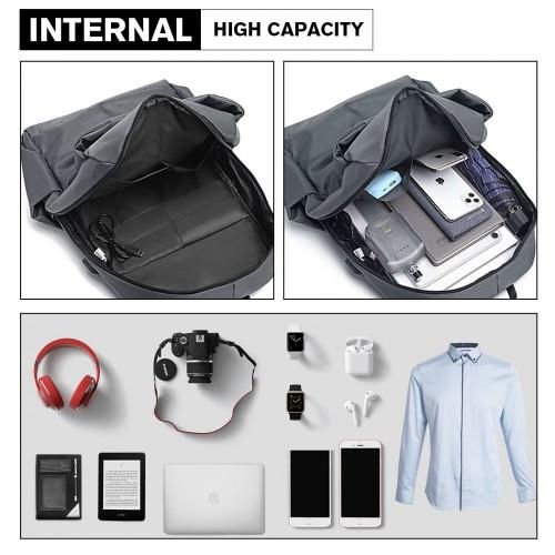 Thumbnail: E6913 - Kono Water Resistant Travel Backpack with USB Charging Port - Grey