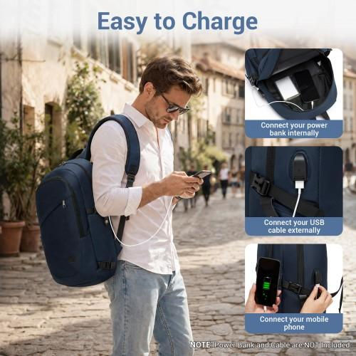 Thumbnail: E6715 - Kono Business Laptop Backpack with USB Charging Port - Dark Blue