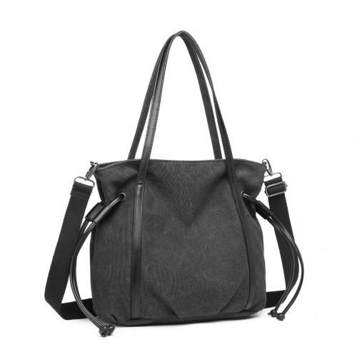 Thumbnail: EH2220 - Kono Large Capacity Canvas And Leather Fusion Shoulder Tote Bag - Black