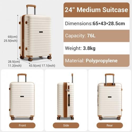 Thumbnail: KSK2595 - Kono 24-Inch Hard Shell Scratch-Resistant PP Luggage with Cup Holder